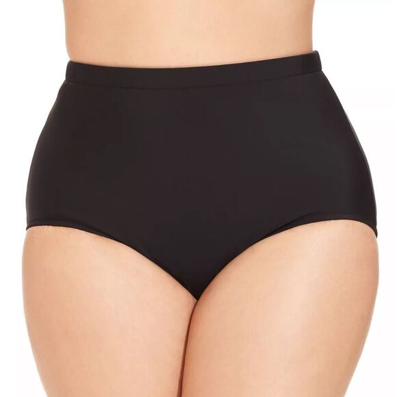 New Swim Solutions Plus Size Mid-Rise Tummy-Control Swim Bottoms Black Size 24W - Picture 1 of 14